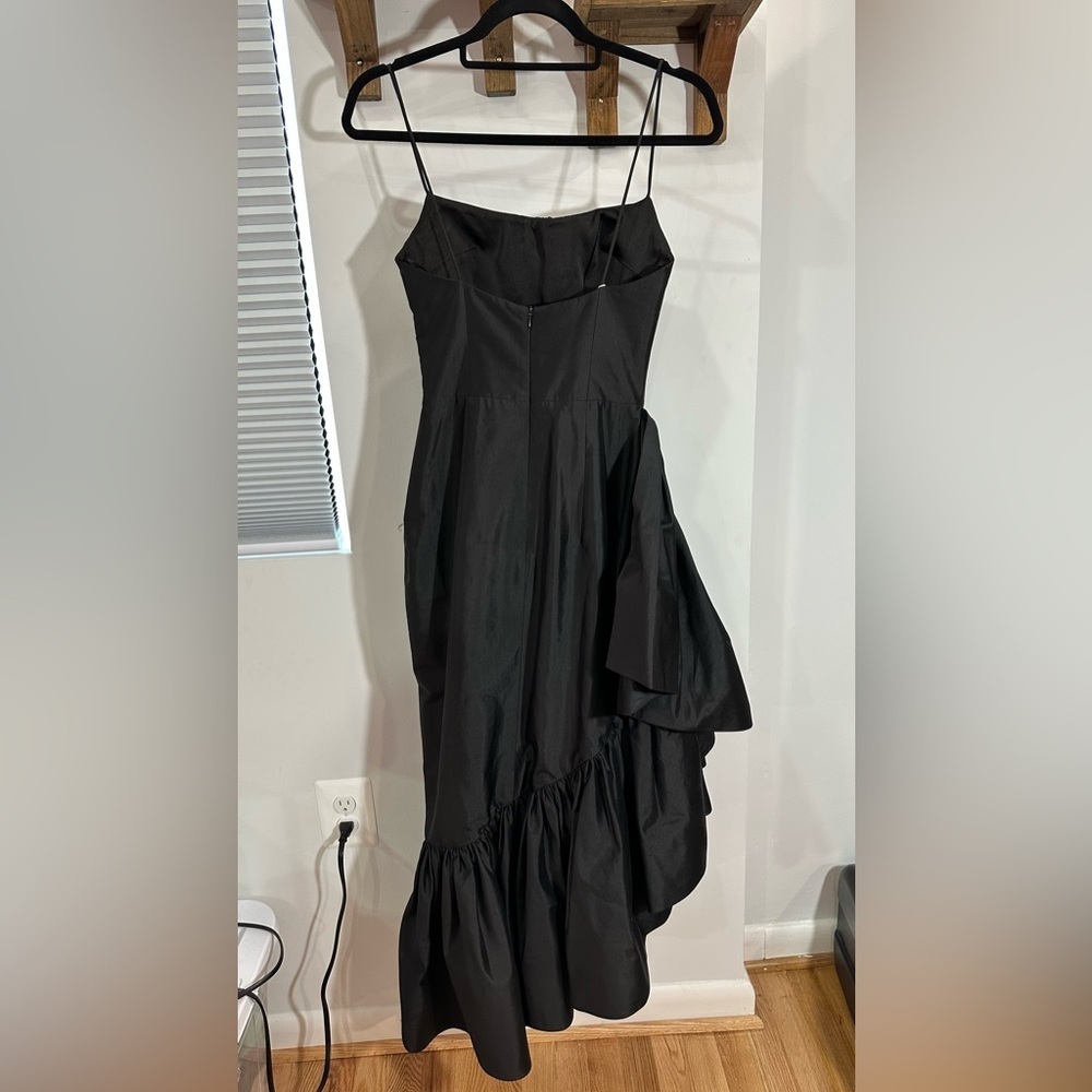 NWT Rasario Ruffled Asymmetric Silk Shantung Midi Dress Black IT 36 (US 0) - Picture 5 of 15